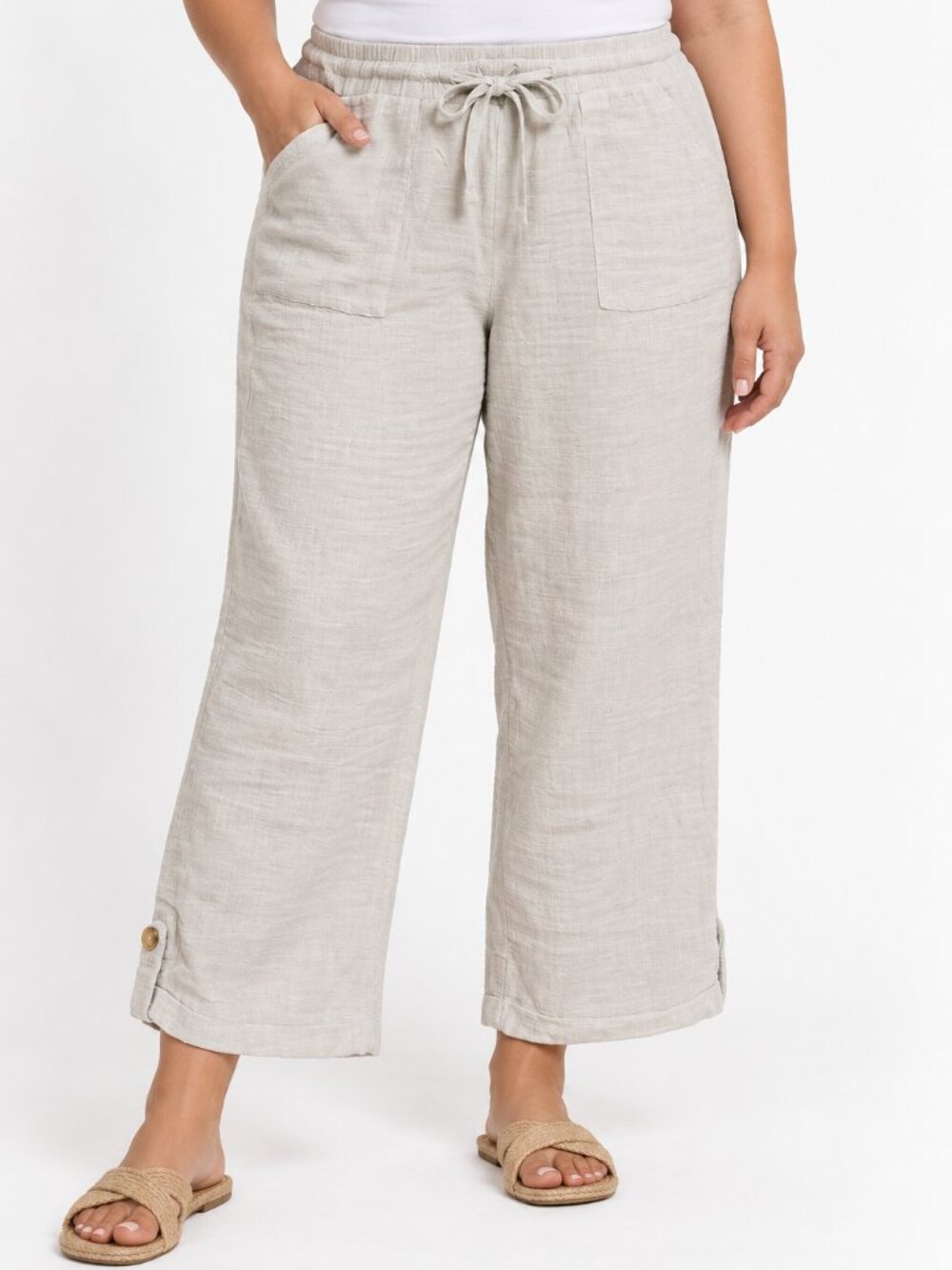 Amaryllis Cotton Gauze Wide Leg Capri Pants XL